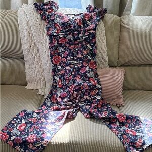 BAND OF THE FREE ladies Floral Wide Leg Jumpsuit Pink Blue Flowers medium